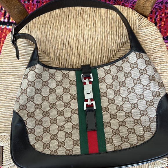 Small classic Gucci hand bag. Brown leather trim. - Picture 7 of 9